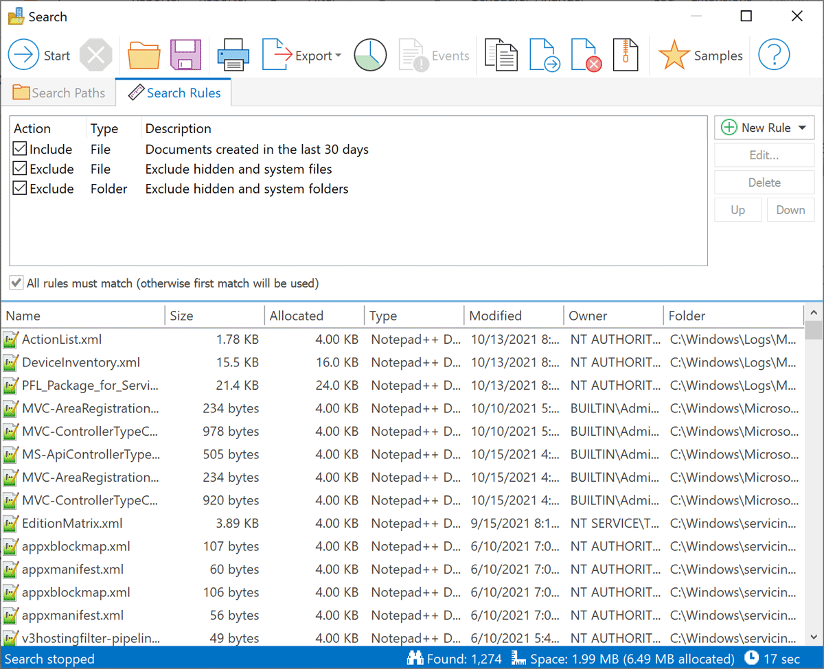 File System Search FolderSizes