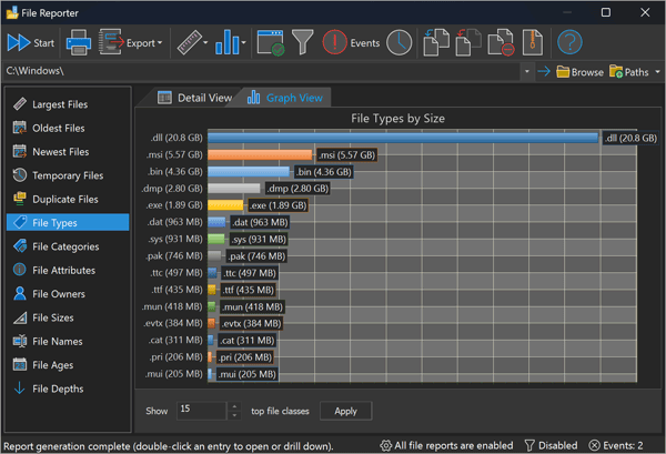 File Types Report : FolderSizes