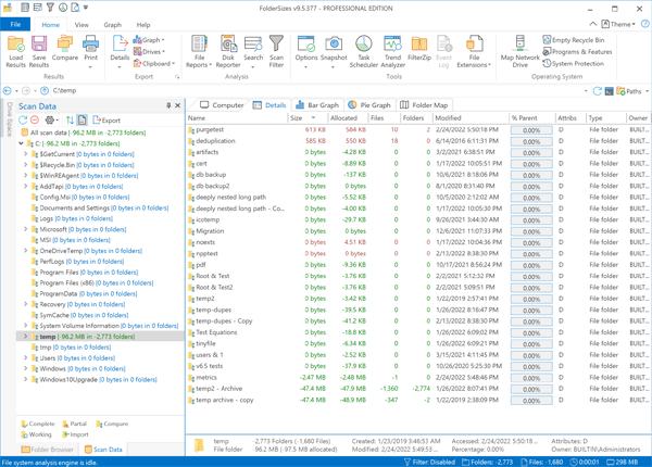 Reload and Compare Folder Sizes