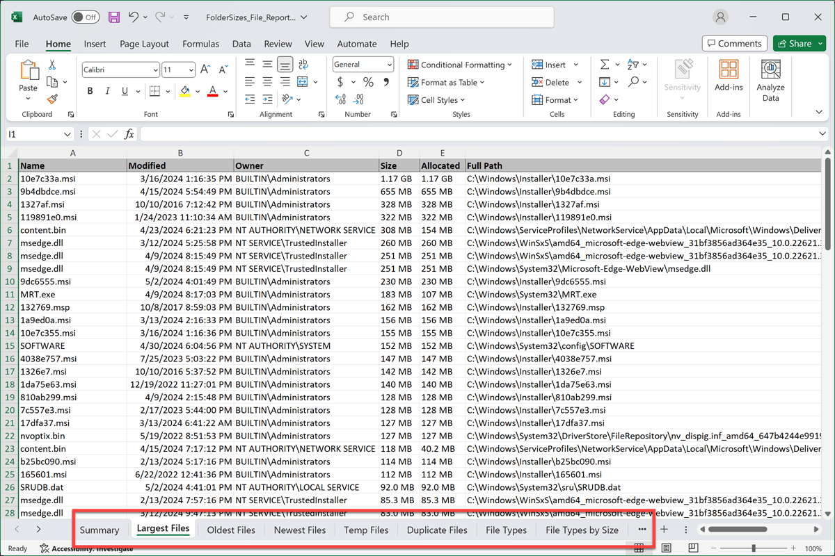 export list of files in a folder to excel