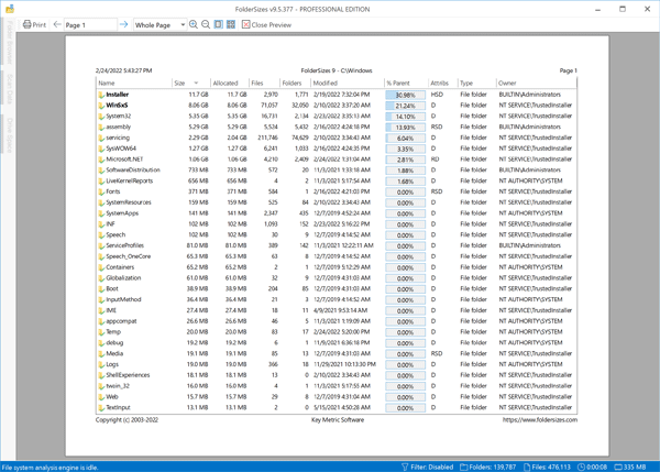 Printing Folder Size Report