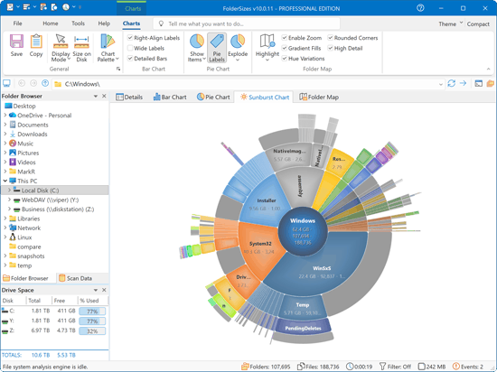 Drive Space Visualizer Disk Space Visualization with Sunburst Charts : FolderSizes