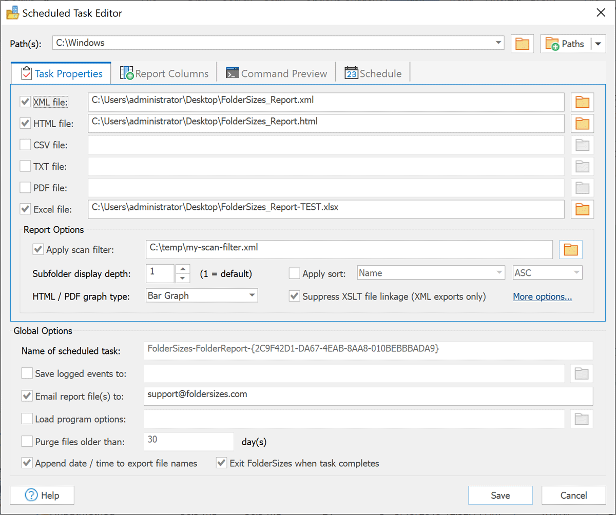 Disk Space and Folder Size Report Scheduling FolderSizes