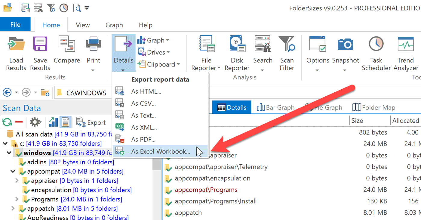 Folder TreeSize Reporting FolderSizes